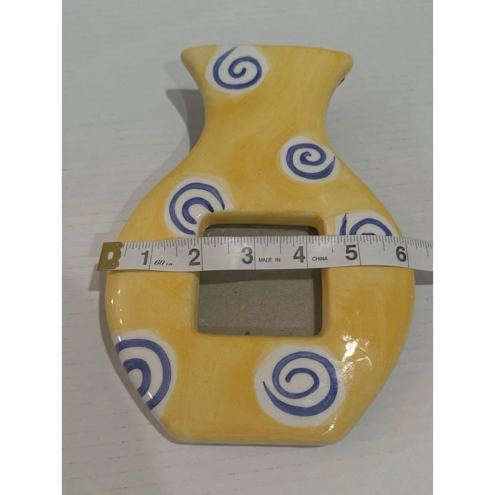 Vintage TerraGraphics Ceramic Picture Frame Vase – Yellow & Blue Swirl – 1996